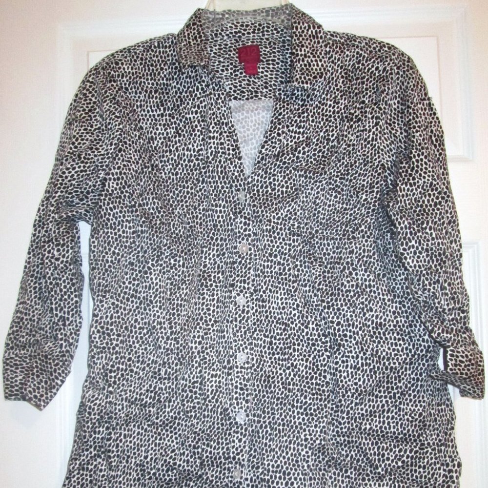 212 Collection Black & White Print Collared Top XL